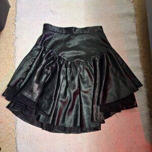 Vintage 80s Short Black Silk and Lace Skirt